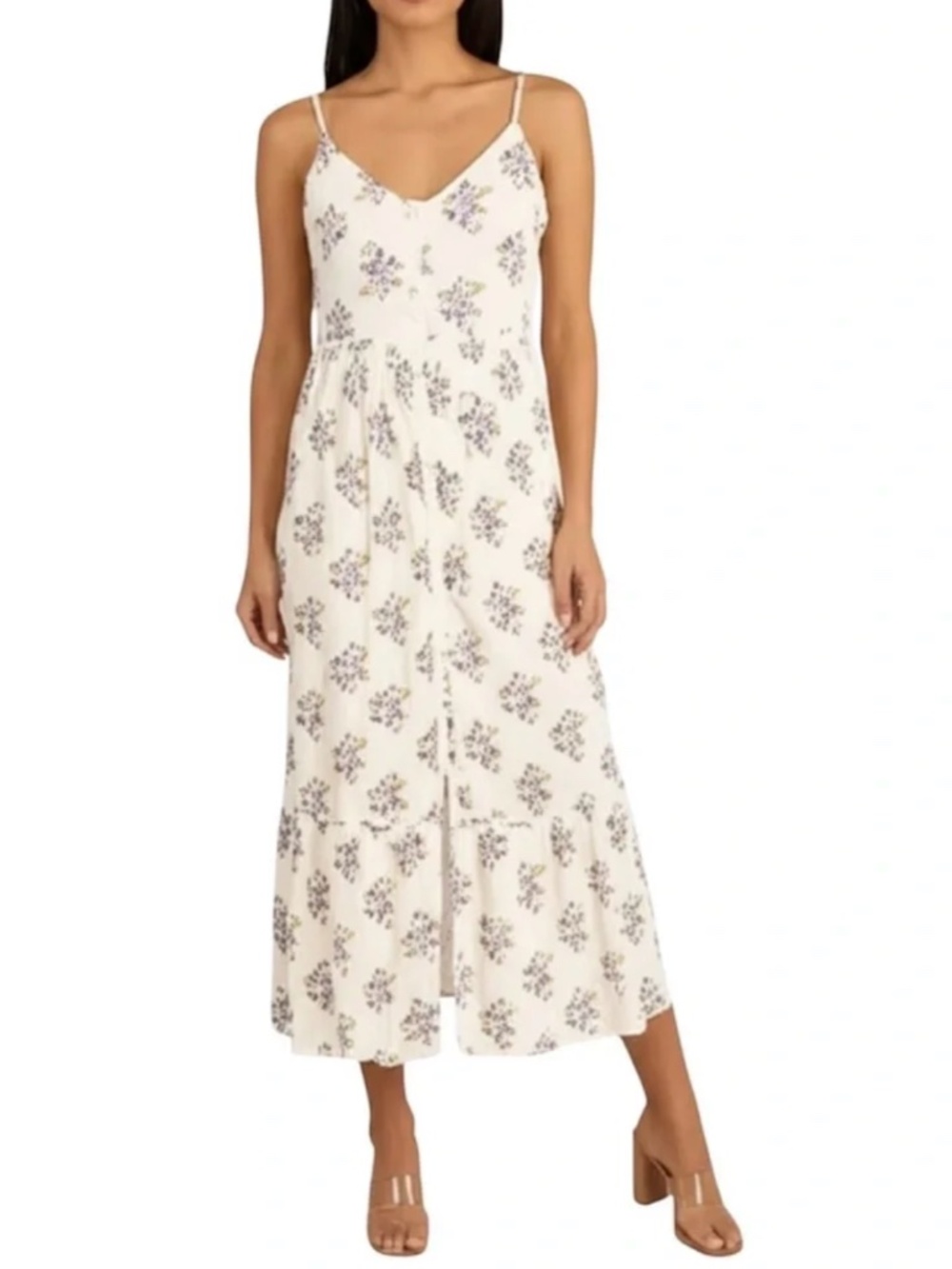 NWT Patrons of Peace cream cotton floral cottagecore old money midi sun dress S